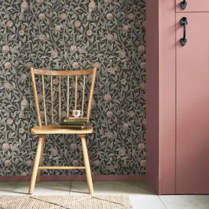 William Morris Gallery Collection Charcoal Bird & Pomegranate Smooth Wallpaper