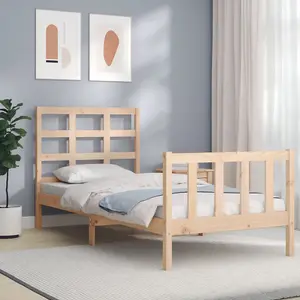 Berkfield Bed Frame with Headboard Small Single Solid Wood