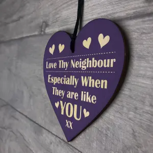 Red Ocean Neighbour Friendship Present - Handmade Wooden Hanging Heart Plaque Gift For Neighbour