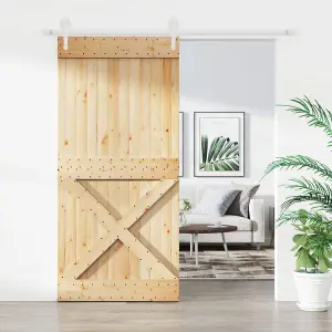 Berkfield Sliding Door with Hardware Set 95x210 cm Solid Wood Pine