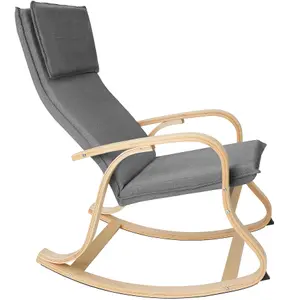 Rocking Chair Roca - with armrests, comfortable padding with pillow - light grey