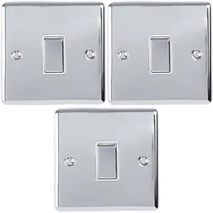 Light Switch Pack - 1x Intermediate & 2x Single - CHROME / White 2 Way 10A