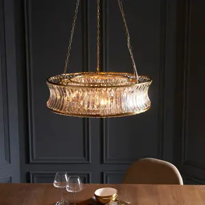 Luminosa Vittoria Pendant Ceiling Light Warm Brass Plate, Crystal And Clear Glass