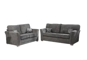 Elland Chenille Grey Sofa Full Back 3+2 Set