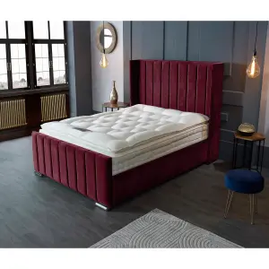 Meriso Plush Velvet Maroon Bed Frame