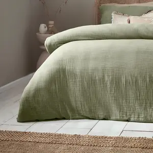 Mukadas Cotton Solid Colour Duvet Cover Set with Pillowcases Green / Single - 1 Standard Pillowcase