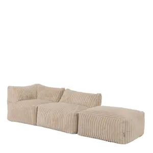 icon Tetra Ribbed Faux Fur Modular Sofa Bean Bag - Natural (3pc)