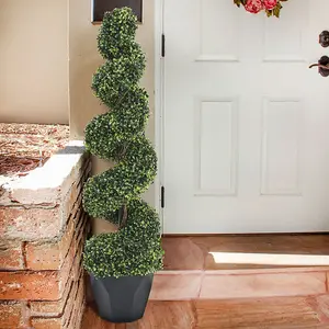 2 pcs Garden Decoration Artificial Spiral Topiary Plant Green Boxwood Tree