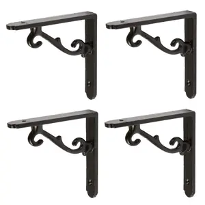 Hammer & Tongs Scroll Iron Shelf Bracket - D105mm - Black - Pack of 4