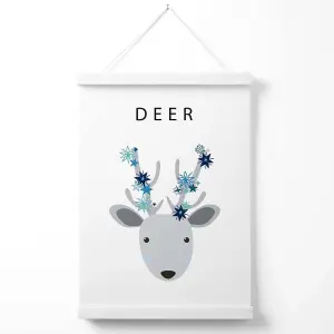 Cute Deer with Blue Stars  Poster with Hanger / 33cm / White