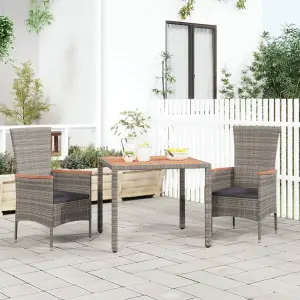 Berkfield Garden Table with Wooden Top Grey Poly Rattan&Solid Wood Acacia