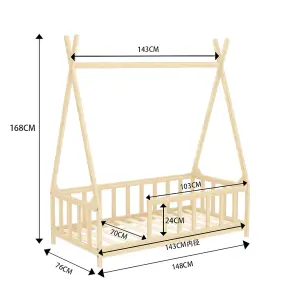 Premium Wood House Toddler Bed Frame with Fence 1480 x 760 mm