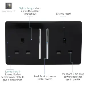 Trendiswitch Black 2 Gang 13 Amp Switched Socket