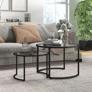 HOMCOM Glass Coffee Table Set of 2, Round Nest of Tables for Living Room