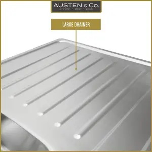 Austen & Co. Verona Stainless Steel Inset Reversible Single Bowl Kitchen Sink With Drainer, Lifetime Guarantee, Fast Delivery