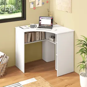 Costway L-Shaped Computer Desk Compact Corner Study Writing Table w/ Adjustable Shelf