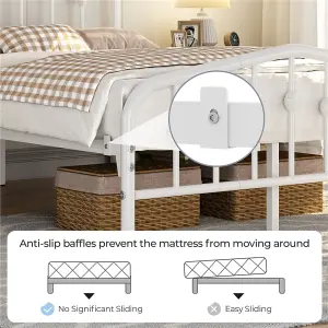 Yaheetech White 4ft6 Double Metal Bed Frame with Arched Headboard and Footboard