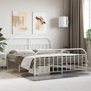 Berkfield Metal Bed Frame with Headboard and Footboard White 183x213 cm