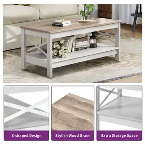 O'Kean 4 Legs Coffee Table with Storage Grey / Grey Wash