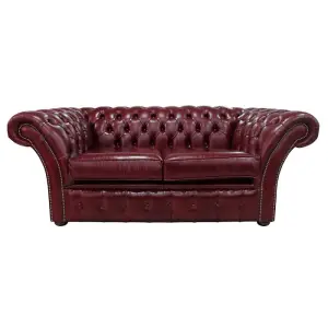 Chesterfield 2 Seater Old English Burgandy Leather Sofa Settee In Balmoral Style