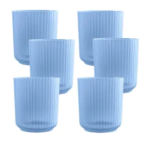 Blue Matte Plastic 15oz Ribbed Drinking Tumbler Cups - Set of 6