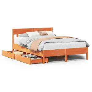 Berkfield Bed Frame without Mattress Wax Brown 140x190 cm Solid Wood Pine