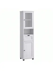 VASAGLE Tall Bathroom Cabinet Free Standing, Slim Bathroom Cupboard, With Open Shelf, Glass Door, Water-Resistant Feet