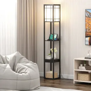 Costway Floor Lamp Freestanding Bedside Lounge Light Lamp W/ 3 Tier Shelves & 2 USB Ports