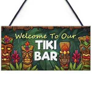 Red Ocean Tiki Bar Hanging Bar Pub Plaque Welcome Sign Cocktails Beach Decoration Sign Friendship Gift For Men Women