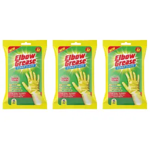 Elbow Grease Rubber Gloves Cotton Lined Extra Strong Non-Slip Yellow Medium (Pack of 3)