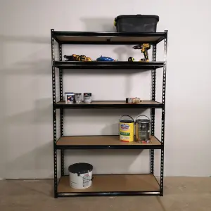 Garage Shelving 122cm Wide & 183cm High Heavy Duty 5 Tier Multipurpose Metal Racking Unit  or Warehouse Shelving Storage in Black