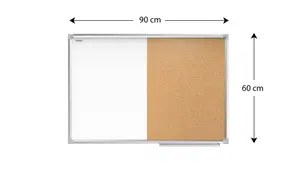 ALLboards COMBO whiteboard dry erase magnetic and cork notice board aluminium frame 90x60 cm