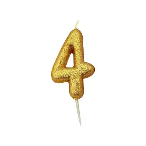 Anniversary House Metallic Glitter 4th Birthday Candle Gold (One Size)