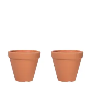 URBNLIVING 400mm Width Round Plastic Terracotta Plant Pot Flower Planter Garden Indoor Outdoor Gro Stone Clay Look Set of 2