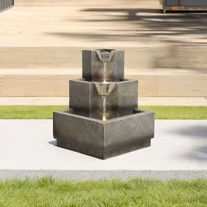 Multi Tier Modern Rockery Water Feature Garden Decor Resin Solar Powered Water Fountain with LED Lights