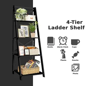 Costway 4 Tier Ladder Shelf Storage Shelving Unit Wooden Bookcase Shelves Space Saving Storage Rack