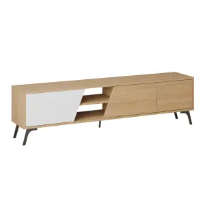 Decortie Fiona Modern TV Unit Multimedia Cabinet with Storage Doors 75" Oak White 180cm