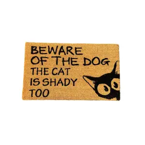 Coir Products Coir Doormat with the Design Text of "Beware of the Dog The Cat Is Shady Too"