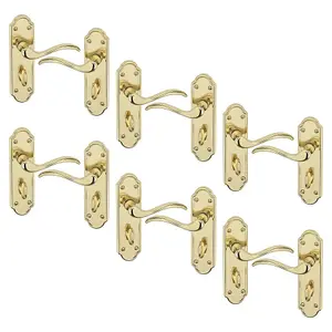 URBNLIVING 170mm Length 12 Pcs Lisbon Metal & Polished Brass Latch Door Bathroom Handles Set