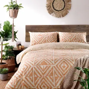 Geometric Shapes Duvet Cover Set with Pillowcases Terracotta / Super King Duvet Cover + 2 Standard Pillowcases