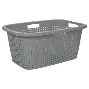 Plastic Laundry Basket with Handles Grey