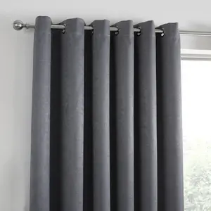 Polyester Room Darkening Grommet / Eyelet Curtain Pair Charcoal Grey / Width 229 x Drop 183 cm