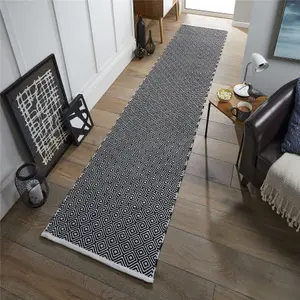 The Rug Seller Black Brittany Runner Rug For Hallway - Extra Long 67x300cm