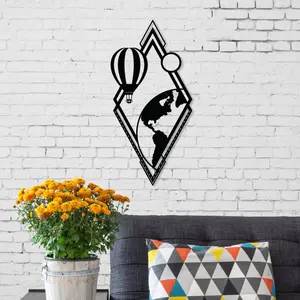 Decortie Modern Metal Wall Art From Earth Theme Home Ornament Decorative Minimalist Design Hanging Wall Sculpture, Black