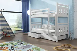 Space-Saving White Matt Bunk Bed with Storage & Foam Mattresses (H1640mm x W1980mm x D980mm)