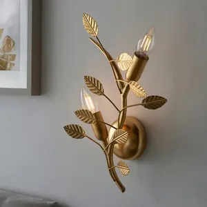 Gold Leaf Twin Wall Light - 2 Bulb Decorative Sonce Fitting - Leaves Design