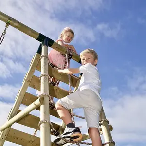 Rebo Wooden Swing Set with Up and Over Climbing Wall - Skye Green