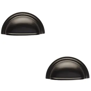 2 PACK - Victorian Cup Handle - Matt Black 76mm Centres Solid Brass Shaker Drawer Pull