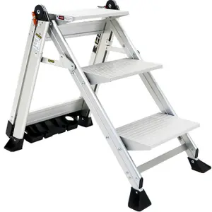 0.7m PREMIUM JUMBO Folding Step Ladders 3 Tread Anti Slip Aluminium Safety Steps