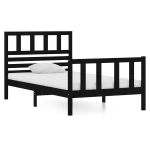 Berkfield Bed Frame Black Solid Wood 90x200 cm Single